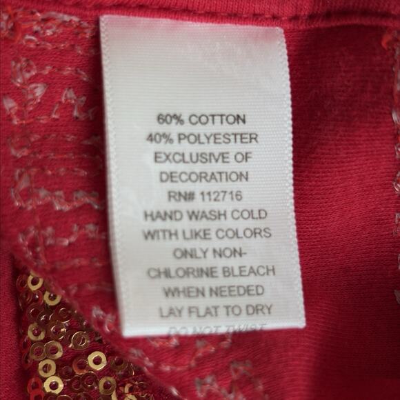 Quacker Factory Top Women's Size Small Red Sequins Striped Festive Short Sleeve - Picture 5 of 5